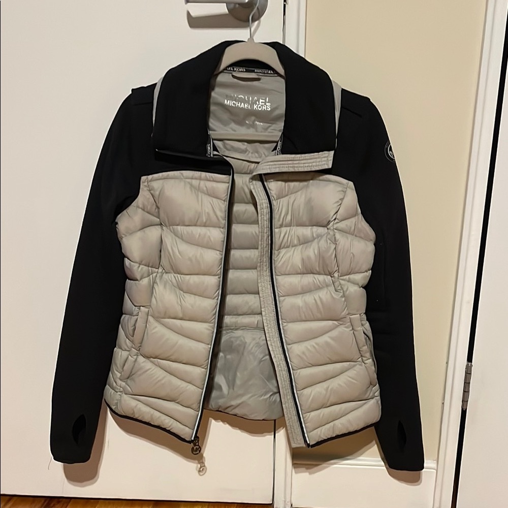 Michael Kors Silver and Black Packable Puffer Jacket